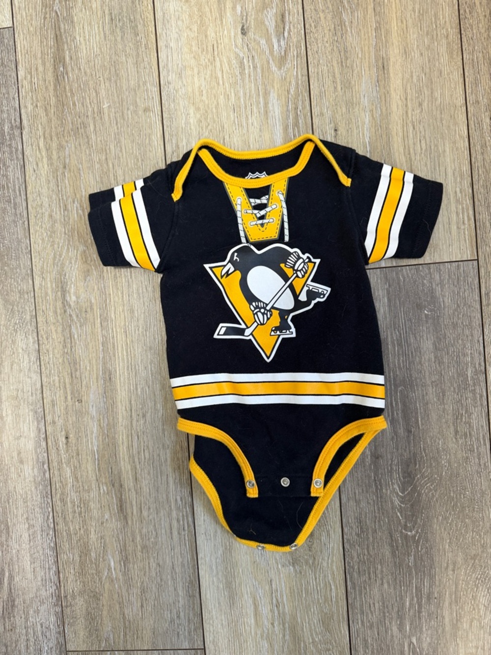 NHL Black and Gold Infant Penguins Logo One-Piece Bodysuit
